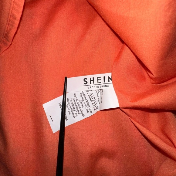 SHEIN Vibrant Orange Eyelet Long Sleeve Dress Lined Size Large Party Fall Autumn - Picture 7 of 9